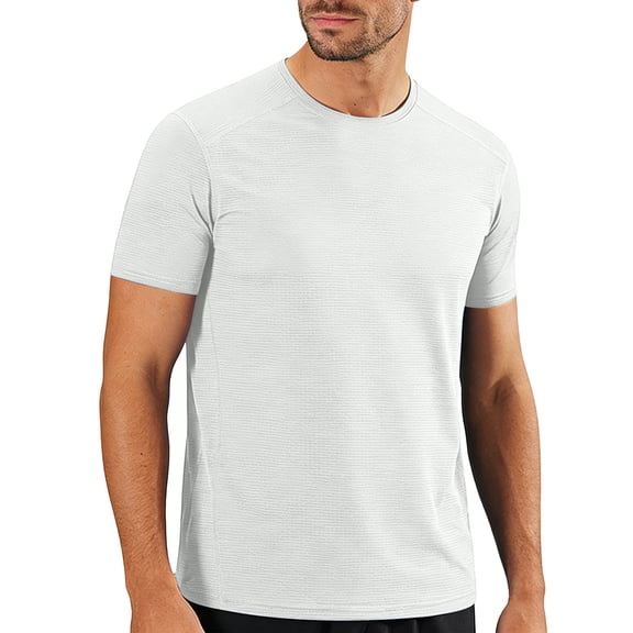 Ceisia Men's Short Sleeve Training Active T-Shirt Solid Crewneck Performance Top for Running Moisture Wicking Athletic Gym Wear Gifts for Father White 8X