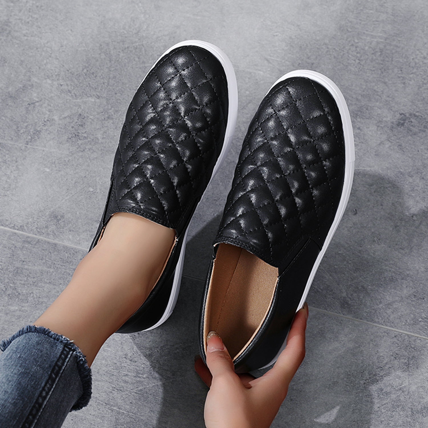 Quilted Black Slip-On Loafers with Adjustable Strap Madeline Slip On Loafers - Black | Fashion Nova main image 3