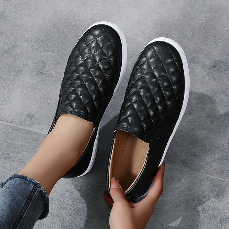 Black Slip On Shoes Women Loafers Quilted Comfort Fashion Sneakers