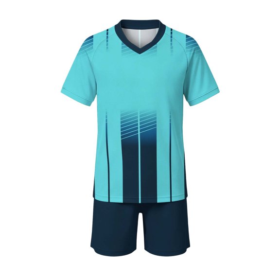 Nilvkv Boys Sweatsuit, Boys Summer Outfits, Fast Dry Breathable Short Sleeve Jersey and Pocketed Shorts Set Training Blue 8-10 Years