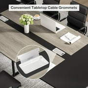 Tribesigns 8FT Conference Table, 94.48L x 47.21W x 29.52H Inches Boat Shaped Meeting Table with Grommet, Modern Seminar Boardroom Table for Office Conference Room (Grey & Black)