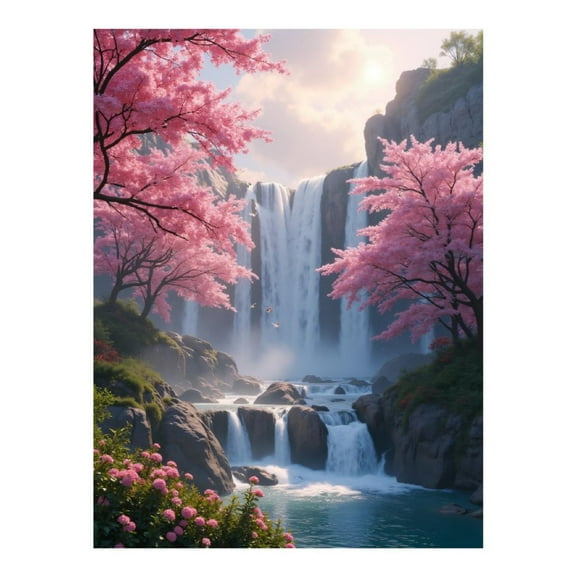 Diamond Art Kit for Adults, Cherry Blossom Serenity Waterfall Diamond Painting for Adults Beginners, DIY Diamond Art Painting Kits, 5D Diamond Painting Crafts for Home Decor 12x16 Frameless