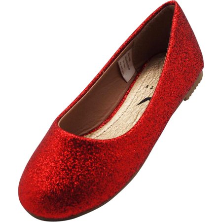 red sparkly flat shoes