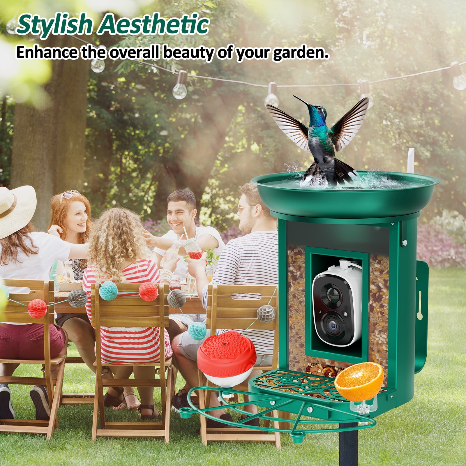 Bird Feeder with Camera, 2K Birds Camera with 3-in-1 Feeding, Drinking, and Bathing | AI Bird Identify, Real-Time Monitoring | IP65 for Outdoors