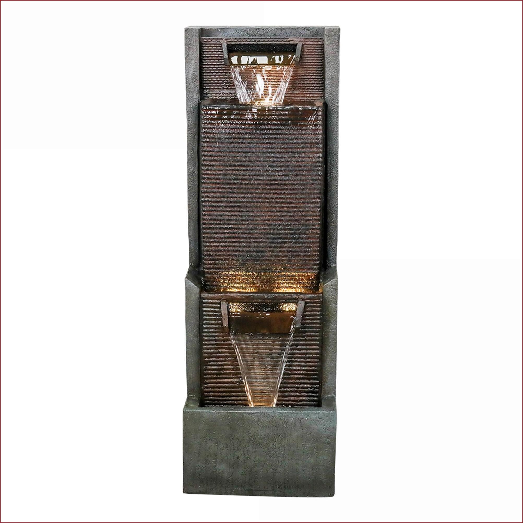 Fountains, Modern 39.3” LED Water Fountain for Patio Garden Indoor Outdoor | Resin | Tiered Waterfall Fountain