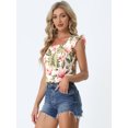 thumbnail image 2 of Camiseta sin mangas con Cuello cuadrado y volantes Estampado Tropical Allegra K Blanco rosa M, 2 of 5
