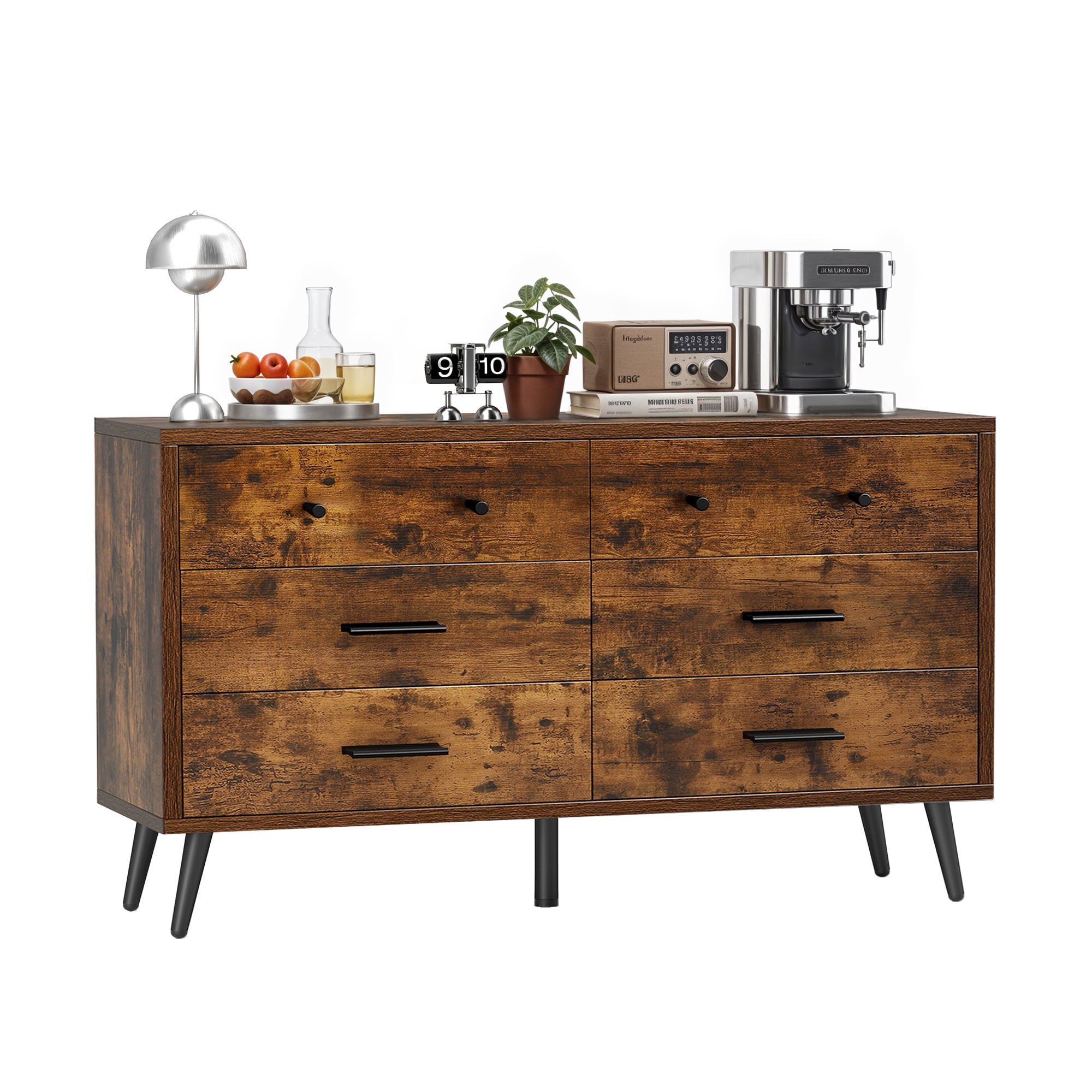 Uforic 6-Drawer Horizontal Dresser for , Wood Chest of Drawers, Brown
