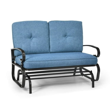 GLINTEX  2 Seats Outdoor Swing Glider Chair with Comfortable Cushions,Blue Cushions