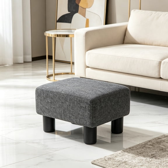 Foot Stool, Cube Ottoman Foot Rest with Sturdy Plastic Legs for Cozy Seating, Small Charcoal Gray Linen