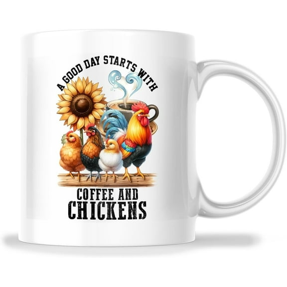 A Good Day Starts With Coffee And Chickens Mug - Funny Chicken Coffee Mug - Rooster Mug - Farmhouse Kitchen Decor - Chicken Lover Gift - 11 Oz Ceramic Mug FHJM1249