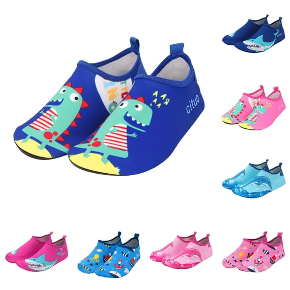 WEIGFI Toddler Kids Boys Girls Water Shoes Soft Sole Quick-Dry Beach Shoes Cartoon Dinosaur Print Lightweight Outdoor Sports Swim Pool Sneakers Camping Daily Cool Footwear,Blue,2-2.5 Years