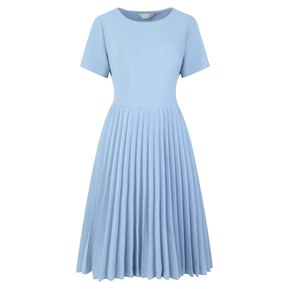 DARING DIVA Pleated Midi Short Sleeve A-Line Dress S Blue