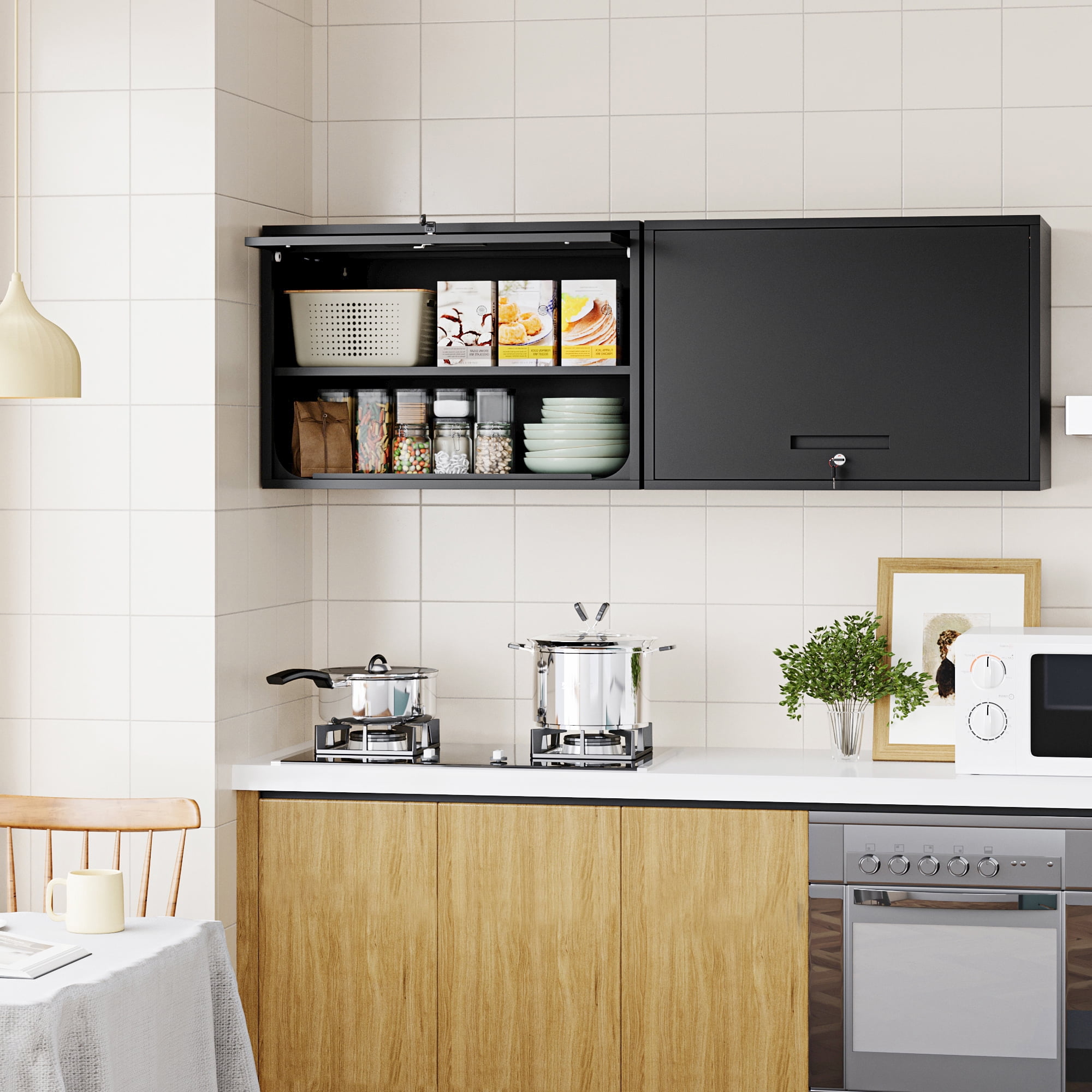 AUHUP Steel Wall Cabinet, Versatile Adjustable Metal Wall Mounted Storage Cabinet Organizer for Garage, Office, Kitchen, Black, 31.5"W x 22"H x 16"D