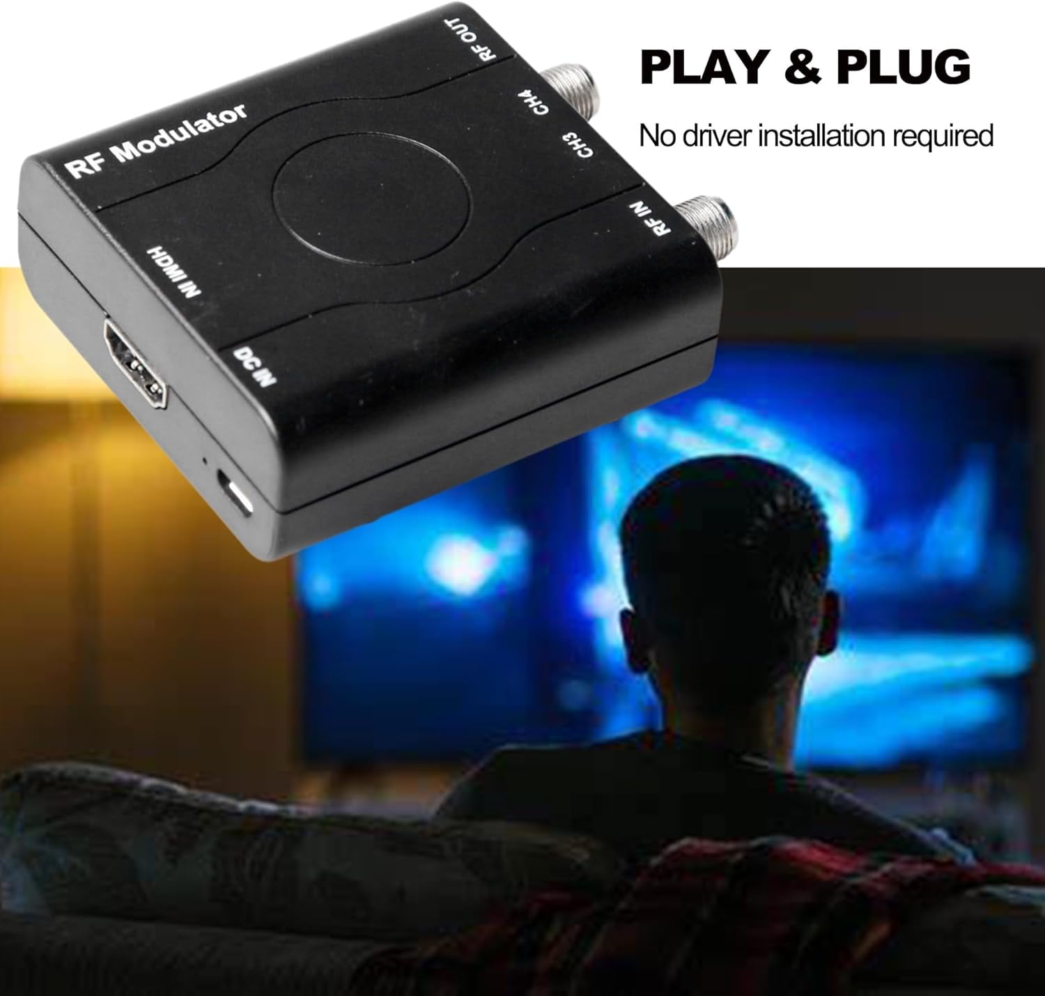 HDMI to RF Modulator, HDM61 VHF RF Converter – NTSC TV Adapter with 1080P PLL Control, Supports Game Consoles, PC, DVD, CCTV for Home TV