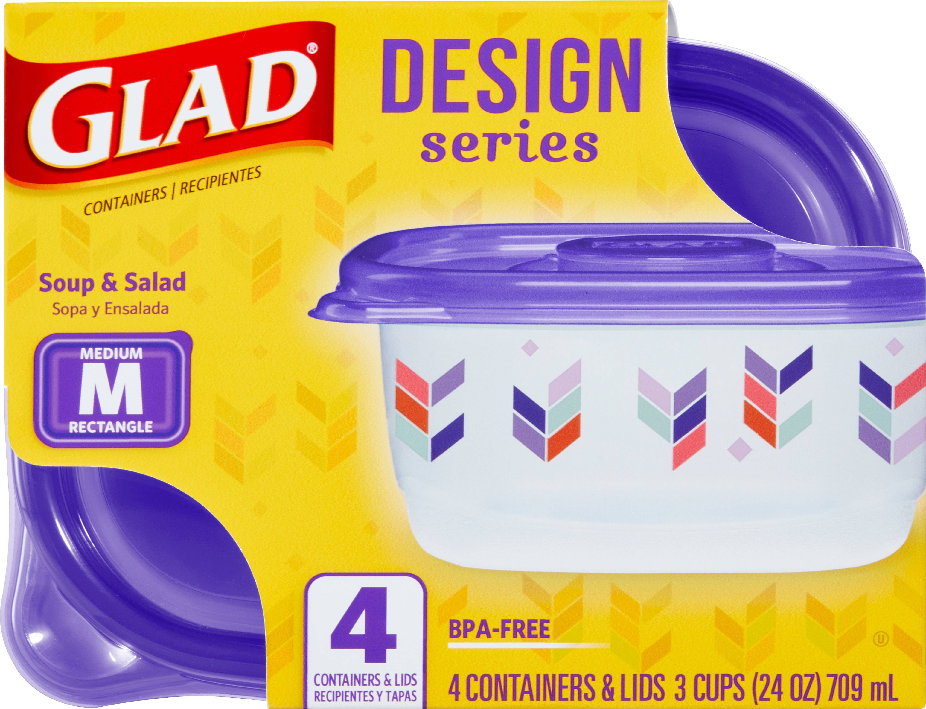 Details about   1 Glad Designer Series 4 Medium Rectangular 24oz Containers & Lids BPA Free RARE 
