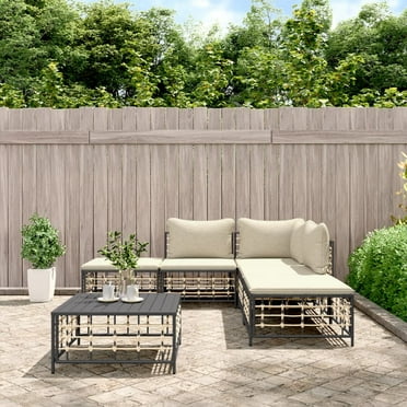 vidaXL 6 Piece Patio Lounge Set with Cushions Anthracite Poly Rattan