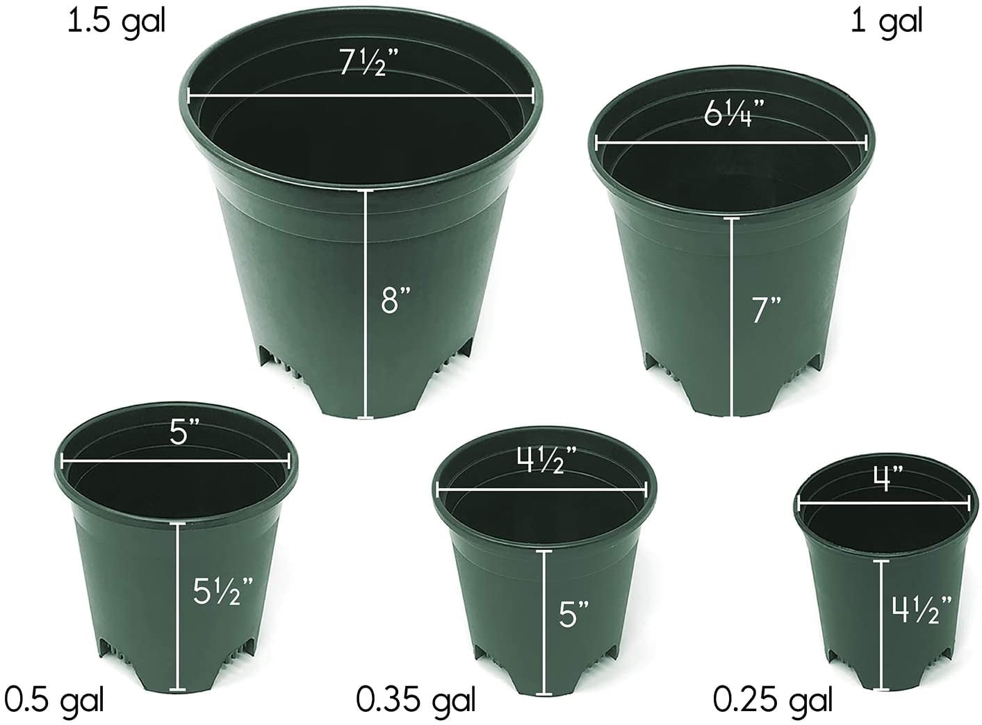 Cotta Planters 10-Pack 0.5 Gallon Plastic Nursery Plant Pots, Heavy Duty BPA-Free Recycled Plastic, Green