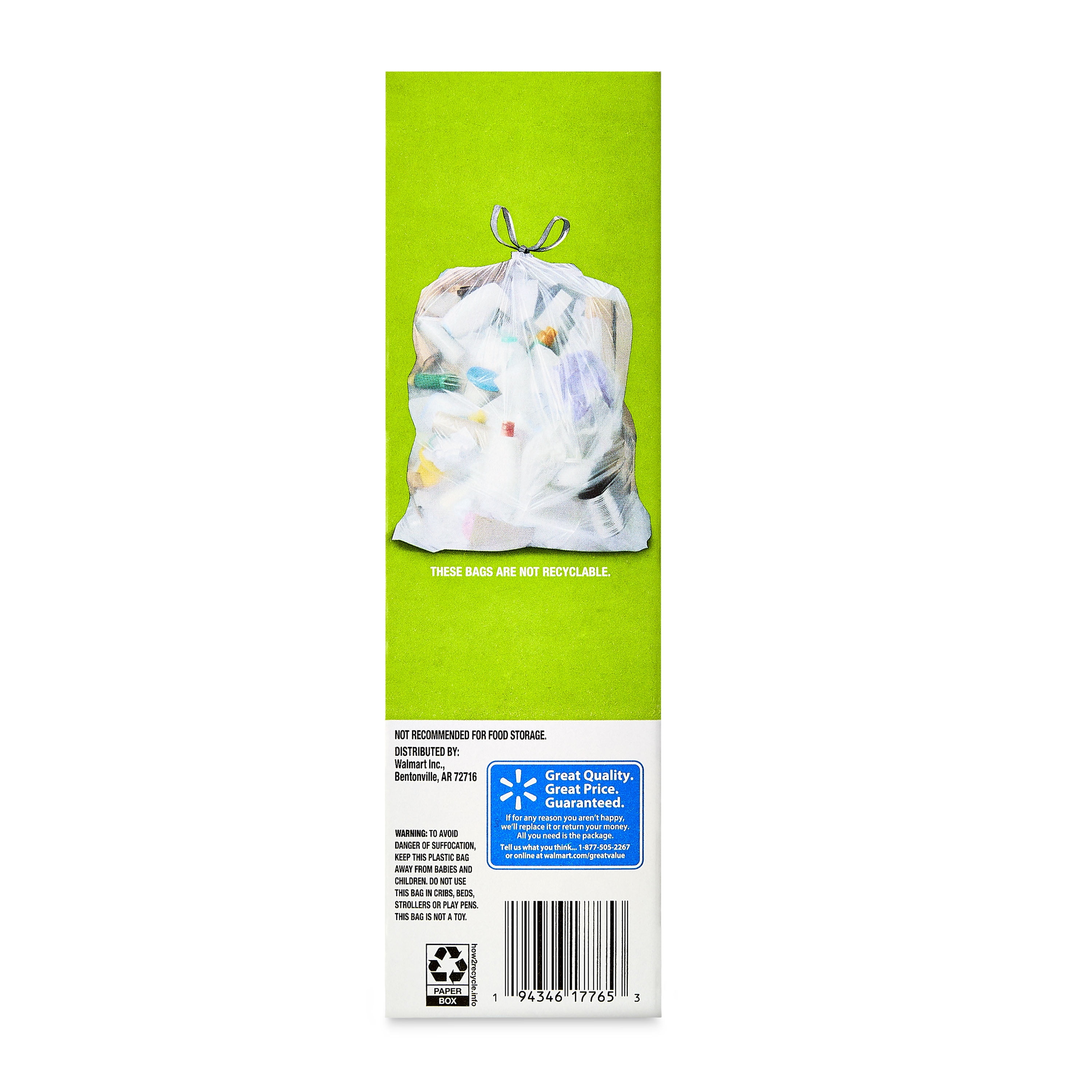 Great Value 13-Gallon Clear Drawstring Tall Kitchen Bags, 20 Bags