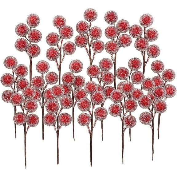 16Pcs Artificial Red Holly Leaves Berry Picks Stems Fake Winter Christmas Berries Decor for DIY Garland and Holiday Wreath Ornaments
