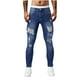 thumbnail image 2 of Pantalones de mezclilla ajustados para hombre, estilo casual, con bolsillos, perforados y estampados de lunares, color liso, elásticos, de pierna corta, 2 of 9