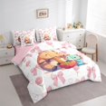 thumbnail image 3 of Manfei Ramen Capibara Axolotl Bedding Comforter Set 7pcs, Kawaii Pink Bowknot Flower Queen Bedding Sets, Cartoon Animal Lover Reversible Queen Sheet Sets, Super Cozy Room Decor, 3 of 7
