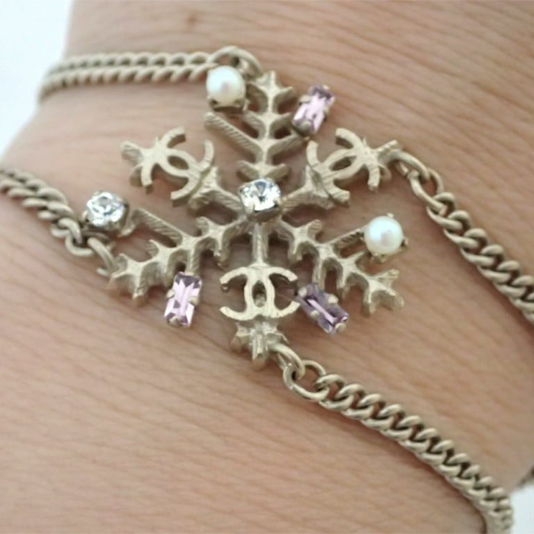 Pre-Owned Chanel CHANEL Bracelet Coco Mark Snowflake Gold x Pink Metal  Material Rhinestone Bangle Chain Women's (Good) 