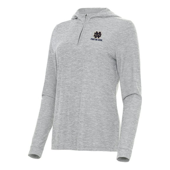 Women's Antigua Heather Gray Notre Dame Fighting Irish Daybreak Quarter-Zip Hoodie