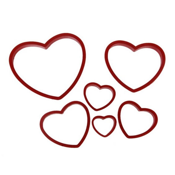 6 pcs Cookie Cutters Molds Heart Shape Fondant Cake Cookie Tools to Craft(Red)