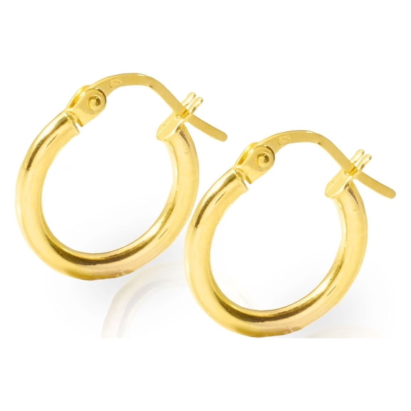 LoveBling 10k Yellow Gold Plain Round Hoop Earrings 13mm diameter 2mm thick