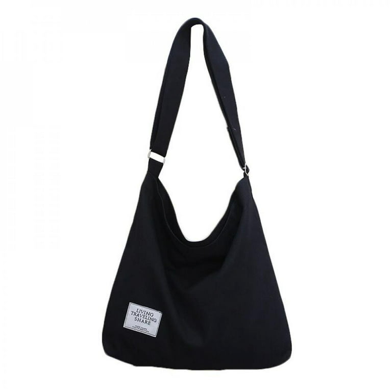 Hooshing Canvas Tote Bag Black 100% Cotton with Zipper and Inside Pocket  Reusable Shoulder Bag for Shopping Travel Work School