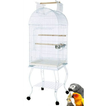 Large 64-Inch Rolling Standing Dome Open Top Bird Perch Cage for Parrots Cockatiels Sun Conures Parakeets Lovebirds Budgies Finches Canary Pet Bird Cage With Storage Shelve