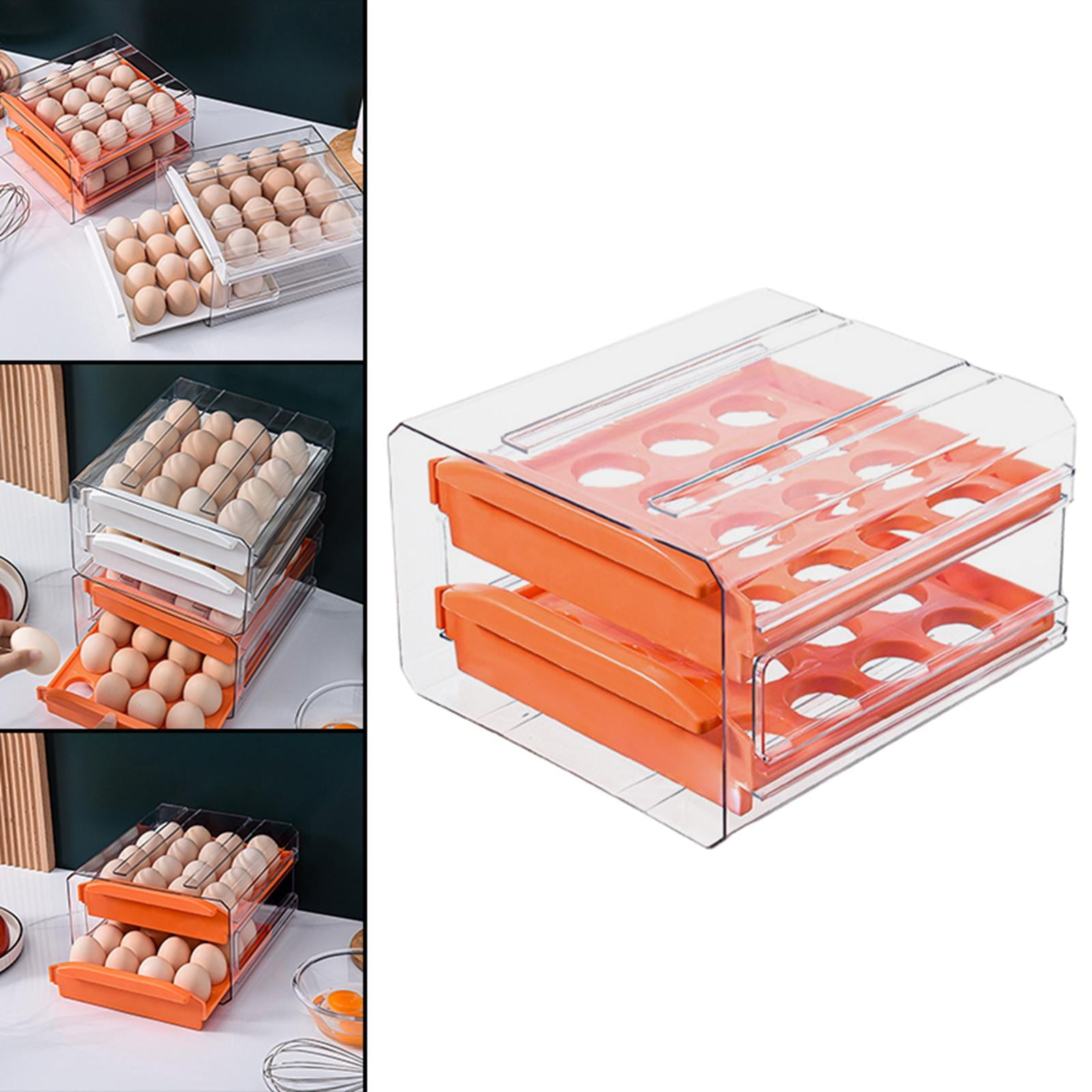 Fiocias Transparent 32 Lattice Egg Drawer Fridge Organizer Space Saver Refrigerator Egg Orange