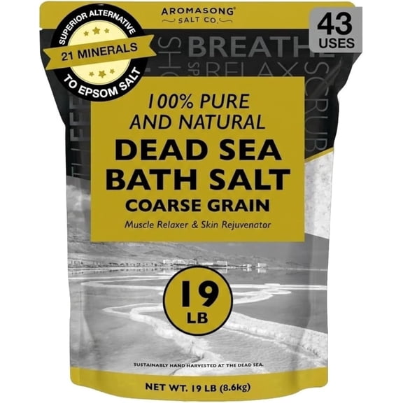 Aromasong Dead Sea Salt, Coarse Grain, Leaves Skin Softer, Pure Dead Sea Minerals, Bath Soak, Resealable Bag, For Soaking, 19 lb