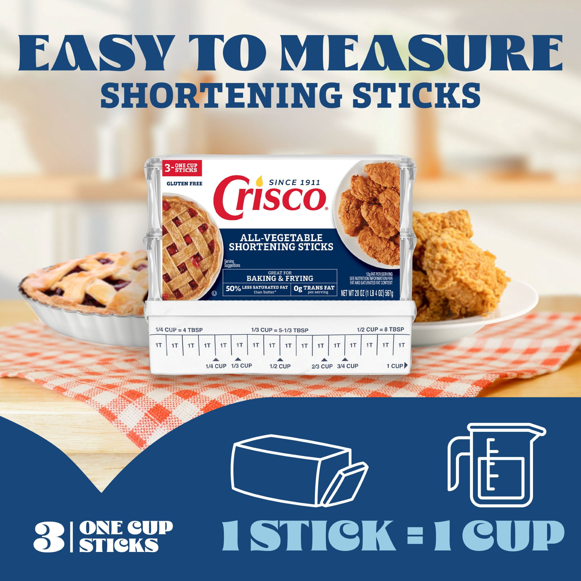 (3 pack) ​​​​Crisco All-Vegetable Shortening Baking Sticks, Gluten Free Shortening, 20 oz​​​