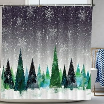 Bathroom Shower Curtain with Hooks Green Christmas Tree Pine Tree Snowflake Waterproof Polyester Bath Curtain 72"x72"