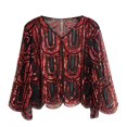 thumbnail image 4 of HNMKIU Dress Shawl Wrap Wedding Bridal Cape Cover Up, Ladies 1920s Flapper Sequin Beaded Fringe Mesh Shawl Wraps for Formal Banquet Red-3,One Size, 4 of 4