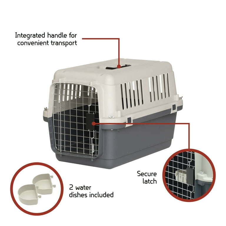 SportPet Designs Plastic Kennel for Dogs Cats, Wire Door, IATA