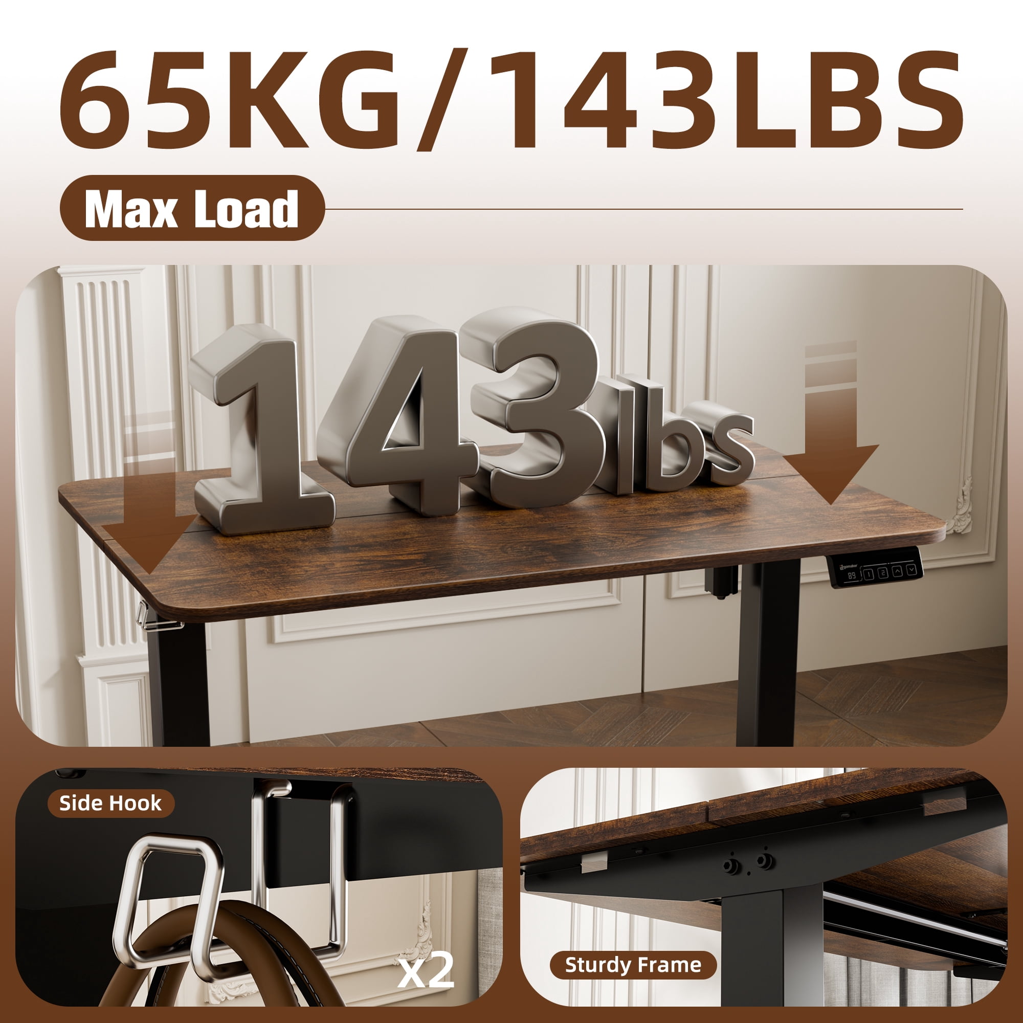 Ergomaker Electric Standing Desk，35" x 23.6" Height Adjustable Desk with Memory Preset for Adult,Brown