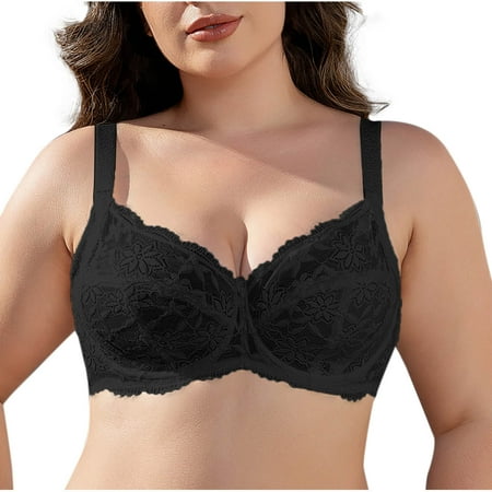 Ousvtion Clearance Deals Women Lace Bra Underwire Full-Coverage Bralettes Adjustable Strap Bras Sexy Push Up Bralette lingerie Black 42D
