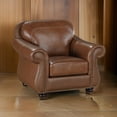 thumbnail image 6 of Boro 40 Inch Accent Chair- Brown Top Grain and Faux Leather- Solid Wood, 6 of 6