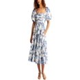 thumbnail image 1 of Hive Babe Robe Popeline Manches Bouffantes Robe Midi, Femmes Été Décontractée Fluide Plage Florale Poches Volants Maxi Robe (1pcs-Bleu Clair, Petit), 1 of 7
