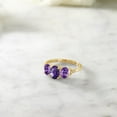 thumbnail image 4 of Gem Stone King 10K Yellow Gold Oval Checkerboard Purple Amethyst and Diamond Engagement Ring for Women (1.67 Cttw, Gemstone Birthstone, Size 5), 4 of 4