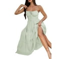 thumbnail image 3 of Women Casual Summer Maxi Sundress Spaghetti Strap Bow- Tie Flowy Boho Beach Long Dress 2025 Green L, 3 of 7