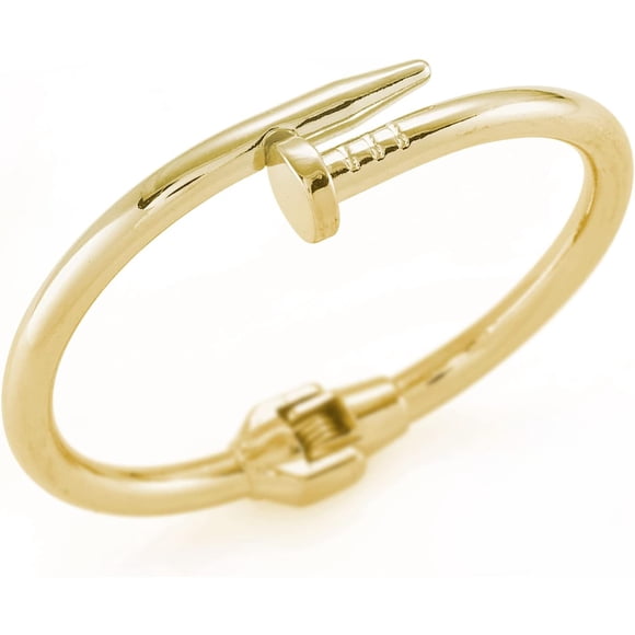 LAICAIW 14K Gold Plated Bangle Bracelet, Zirconia Simulate Diamond Bangle, Cuff Bracelets for Women with Gift Box, Buckled Nail Cuff Bold Bangle Bracelet