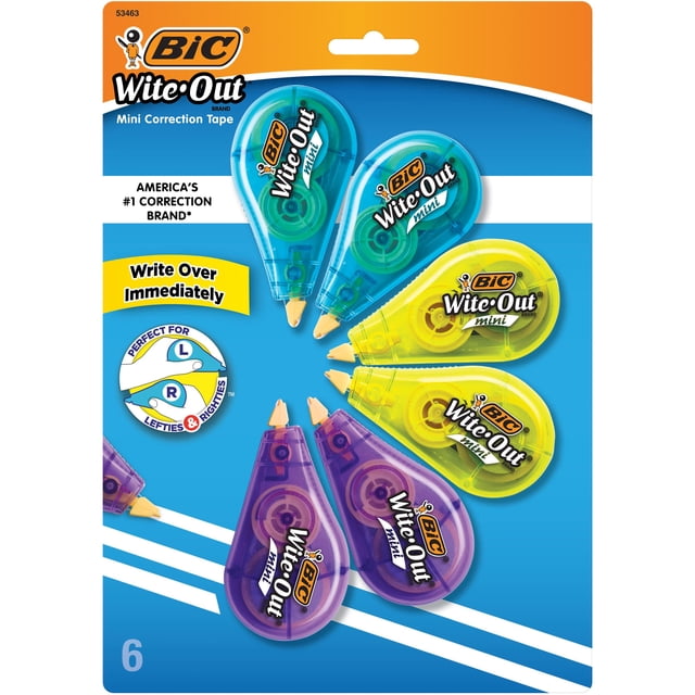 Cinta correctora BIC Wire Out Mini, 5 m, paquete de 6 unidades, blanca