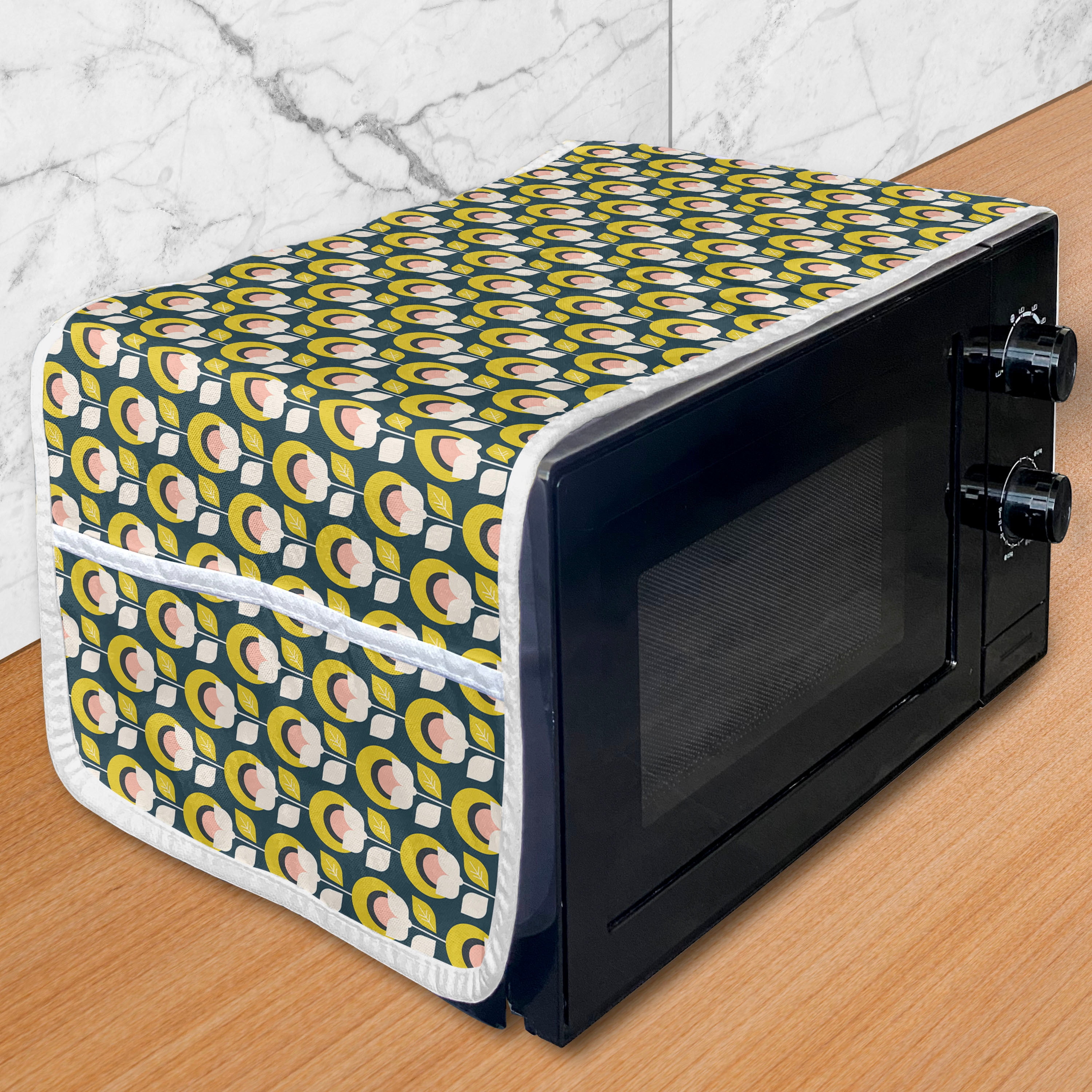 Abstract Microwave Oven Cover, Retro Layout of Geometric Flower ...