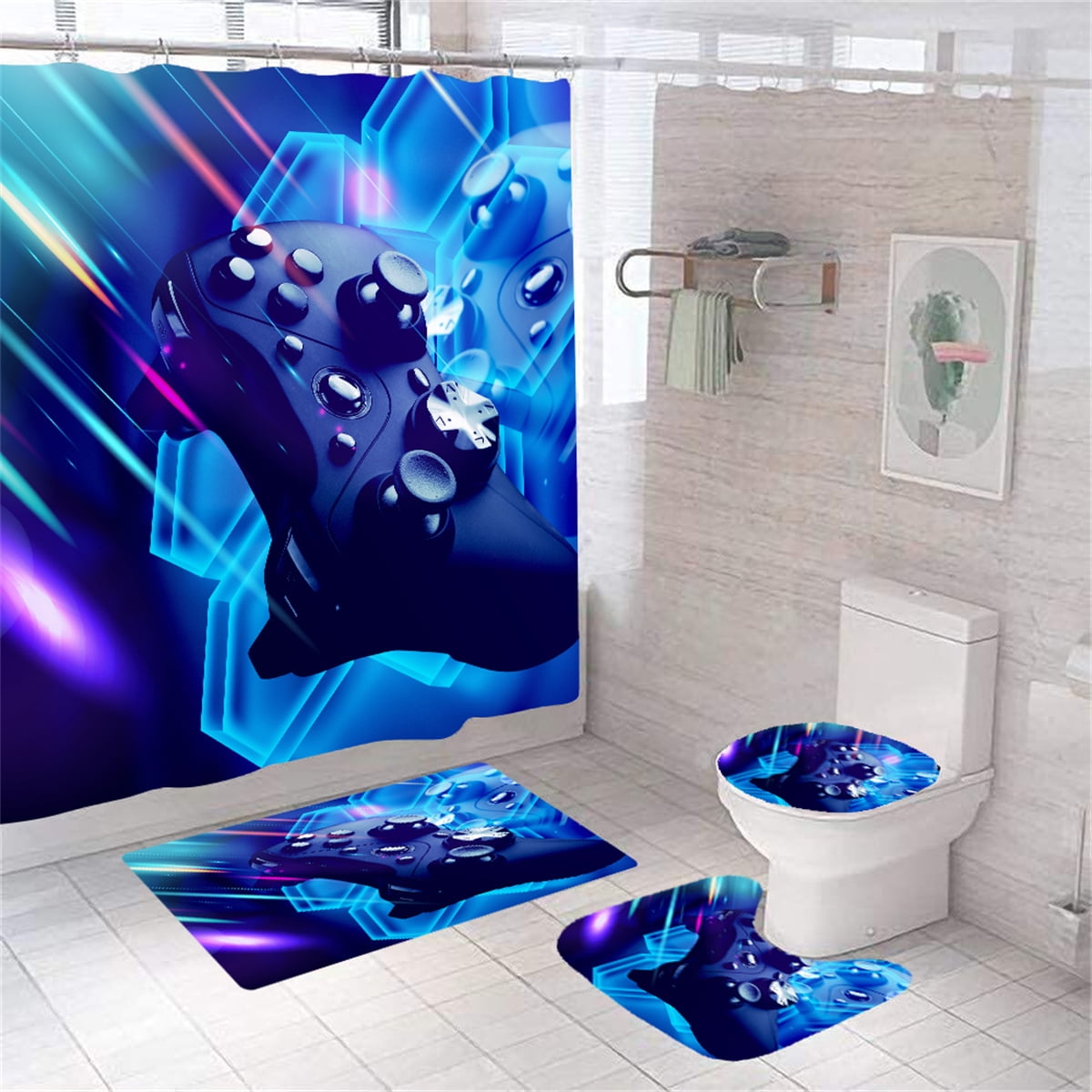 Teen Gaming Shower Curtain Gamer Gift for Boys Game Room Decor Kids Girls Youth Man Video Games