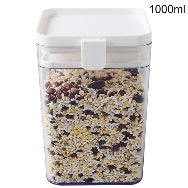 Clear Plastic Sealed Food Tank Moisture-proof Fresh-keeping Storage Box Snack Cereal Jar Container White S