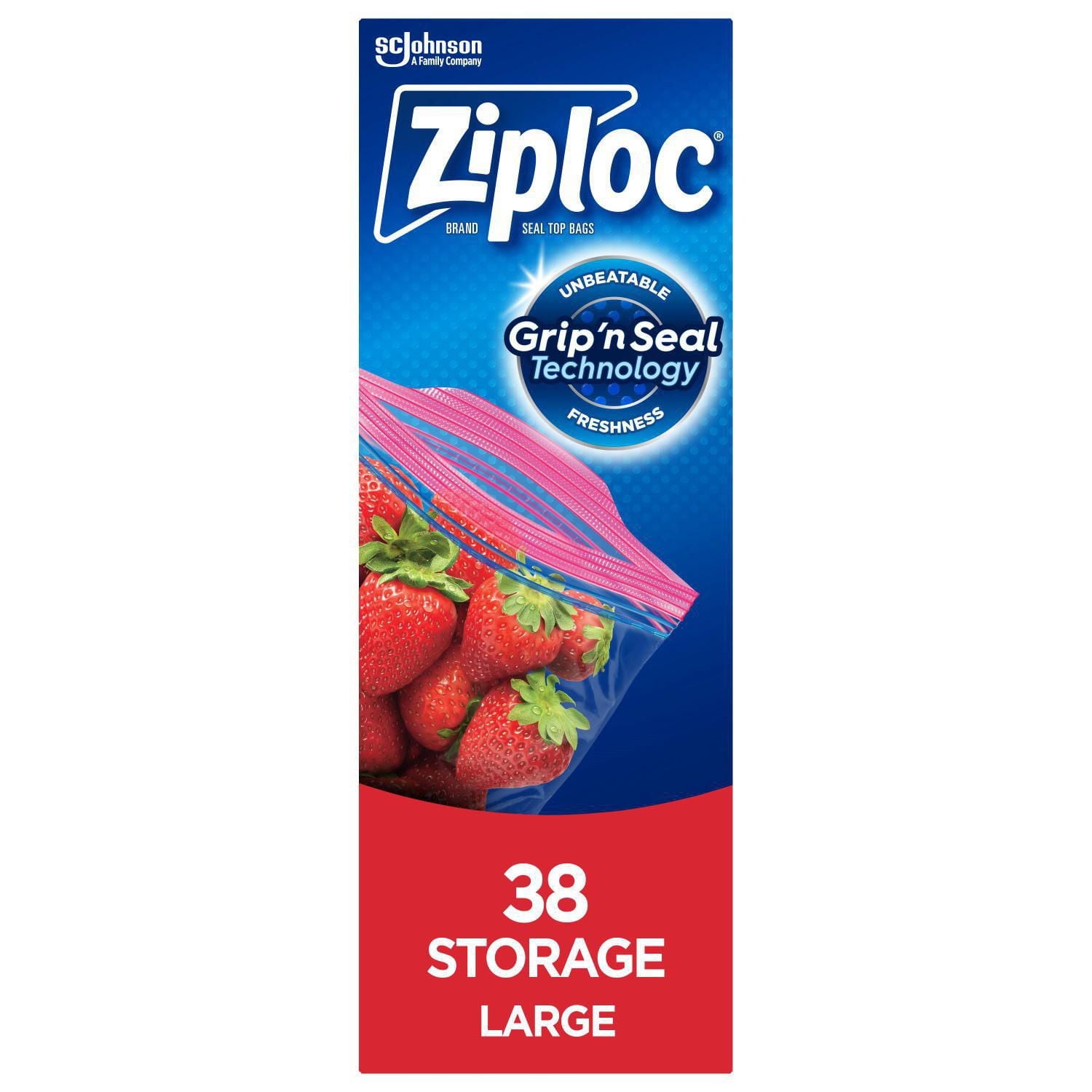 Ziploc® Storage Bags with Stay Open Technology, Large, 38 Bags