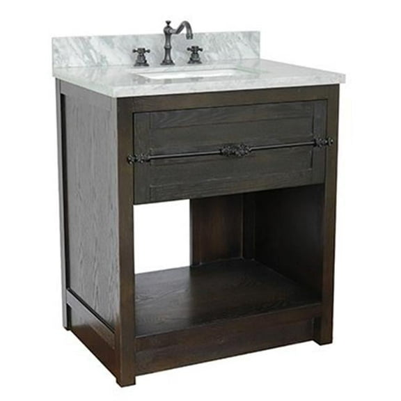 31 x 22 x 36 in. Single Vanity, Brown Ash Top with White Carrara & Rectangle Sink